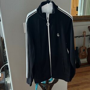 Men's Black Track Jacket with White Stripes